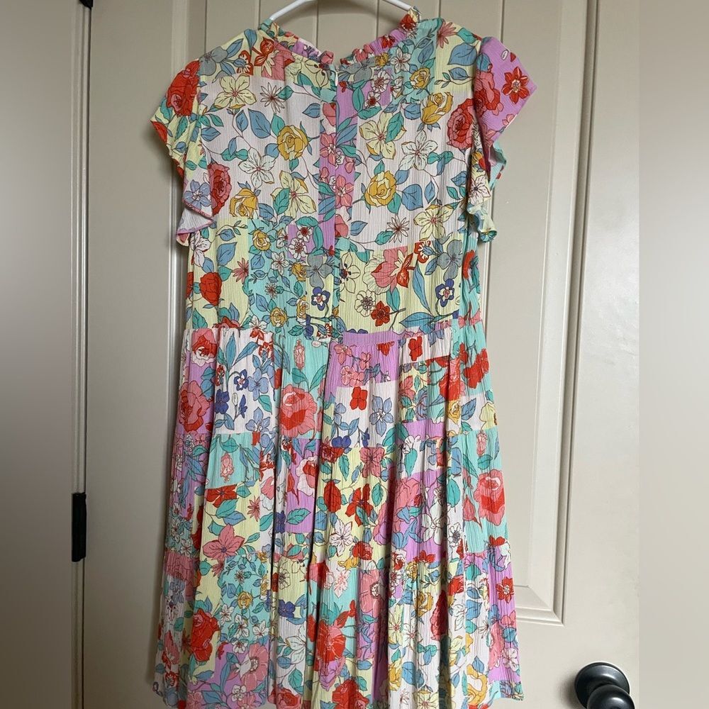 FATE Medium floral babydoll dress 100% Rayon lined lace green yellow purple - Picture 8 of 14